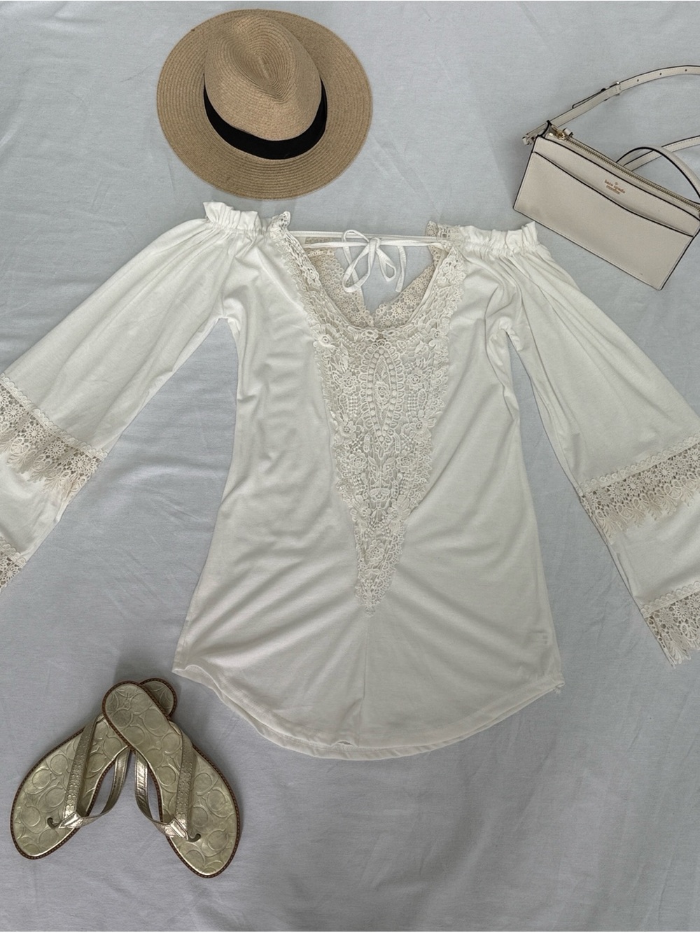 Cream Lace-Trim Off-Shoulder Women's Cover up